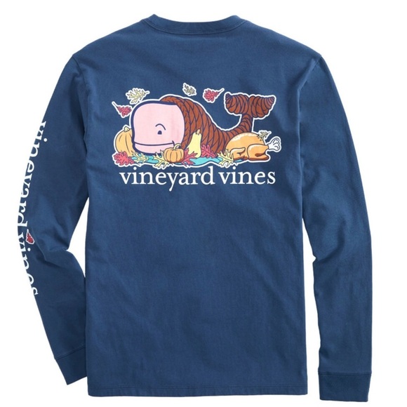 Vineyard Vines Thanksgiving Cornucopia Whale Long-Sleeve Pocket Tee Small - Picture 1 of 6